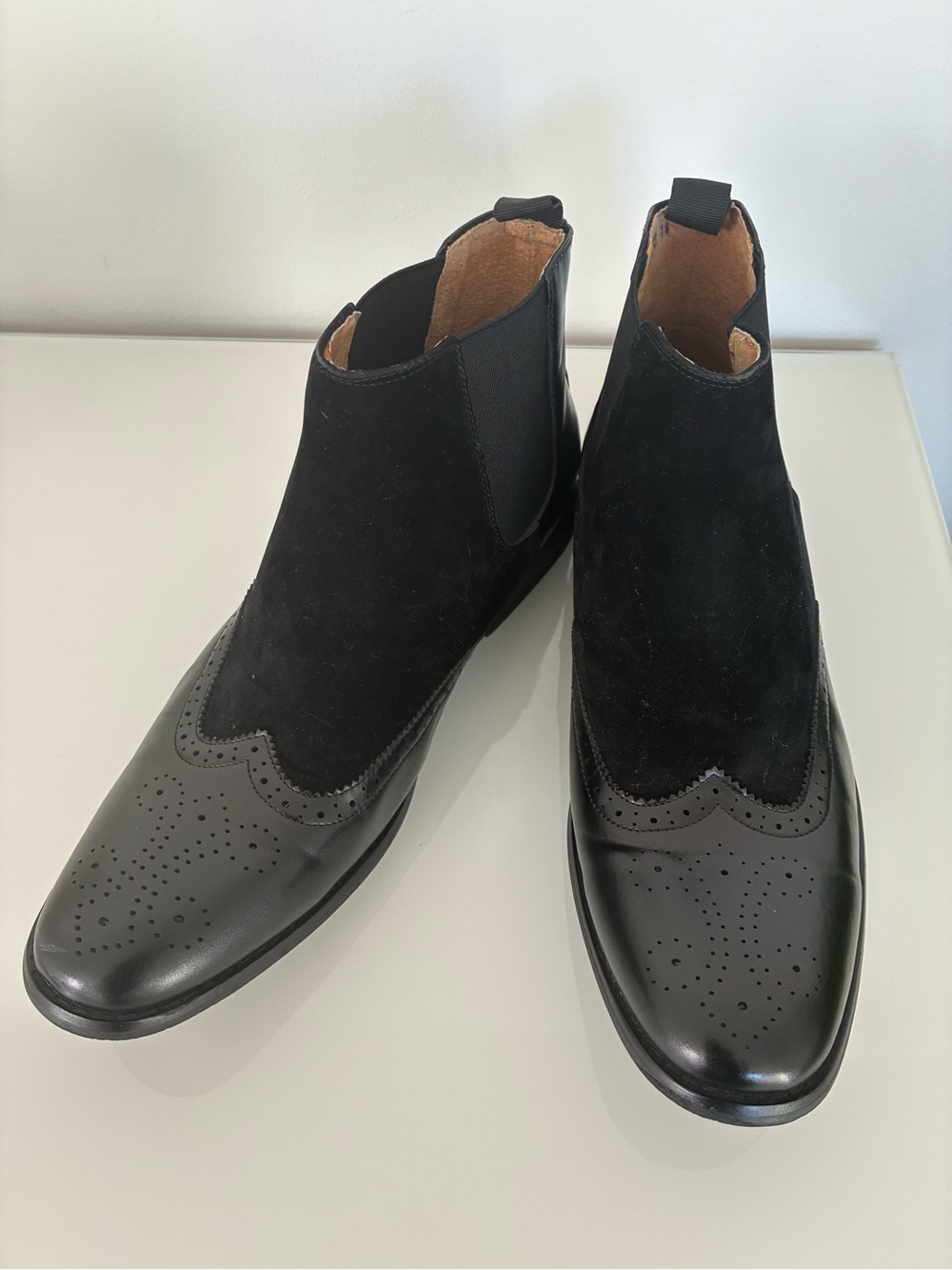 Gino Vitale Mens Black Wingtip Brogue Two-Tone Chelsea Boots Size 11
